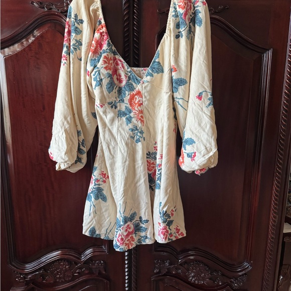 FRE PEOPLE FRANCESCA FLORAL LONG SLEEVE MINI DRESS SMALL - Picture 6 of 9